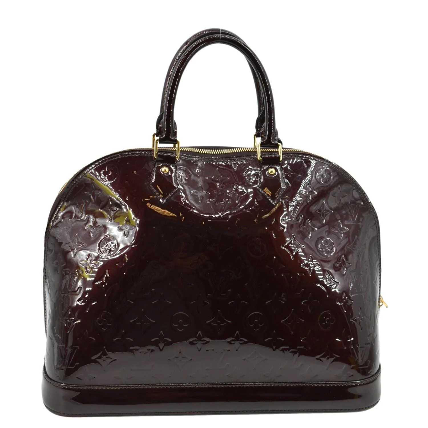 LOUIS VUITTON Alma GM Monogram Vernis Leather Satchel Bag Amarante - Image 3
