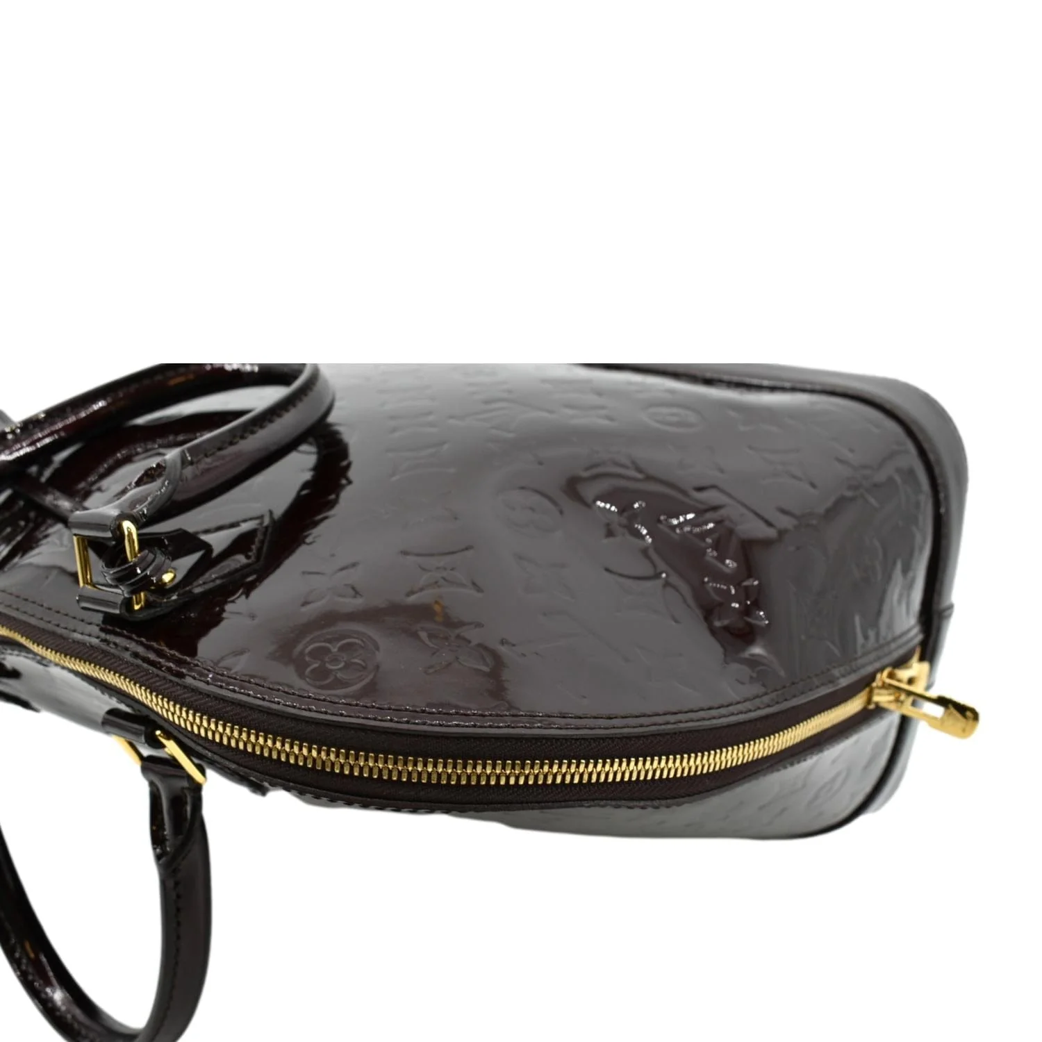 LOUIS VUITTON Alma GM Monogram Vernis Leather Satchel Bag Amarante - Image 6