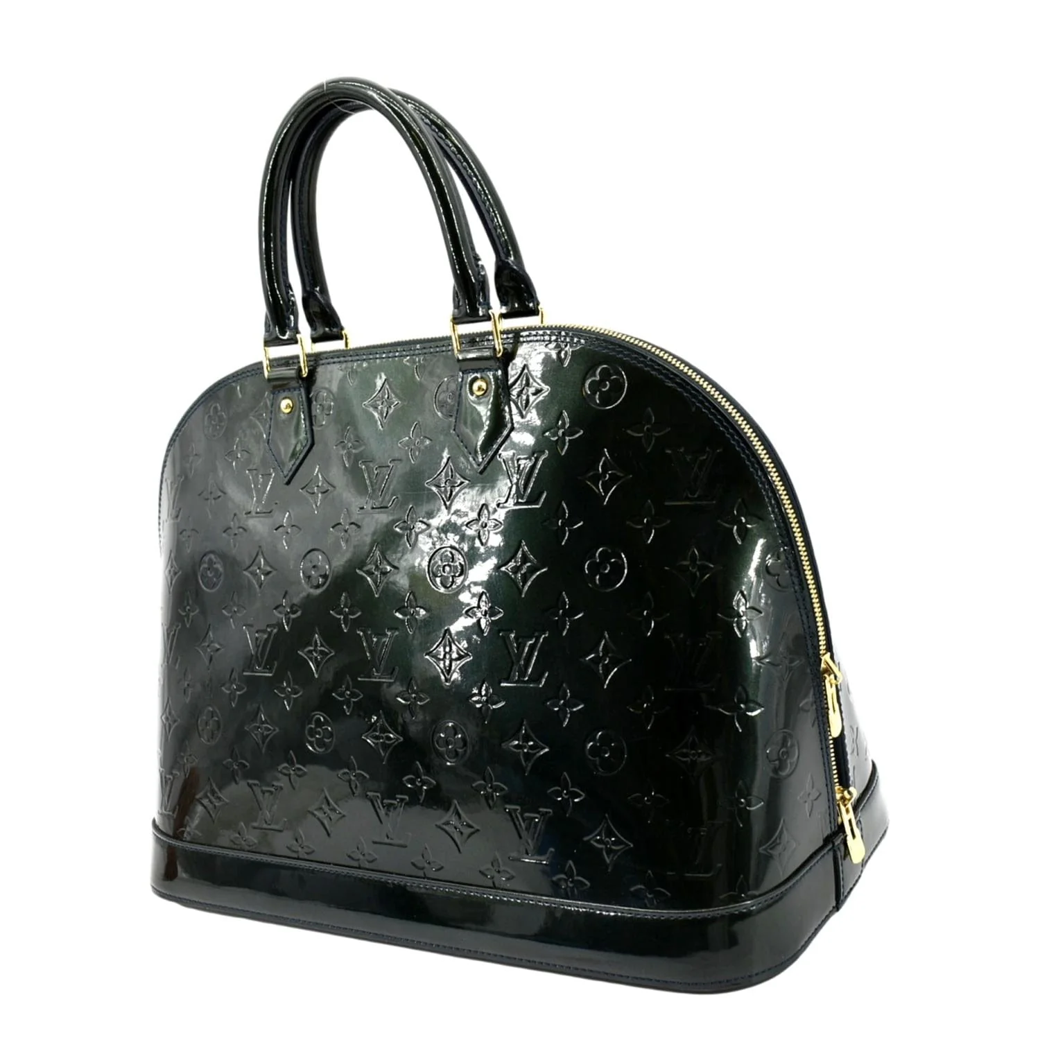 LOUIS VUITTON Alma GM Monogram Vernis Leather Satchel Bag Green - Image 4