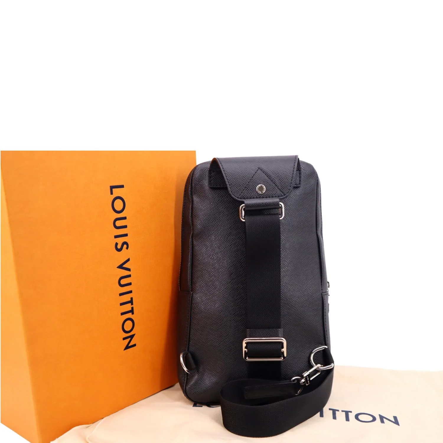 LOUIS VUITTON Avenue Sling Taiga Leather Backpack Bag Black - Image 3