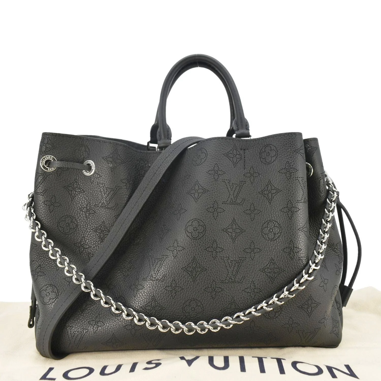 LOUIS VUITTON Bella Mahina Calf Leather Tote Shoulder Bag Black - Image 3