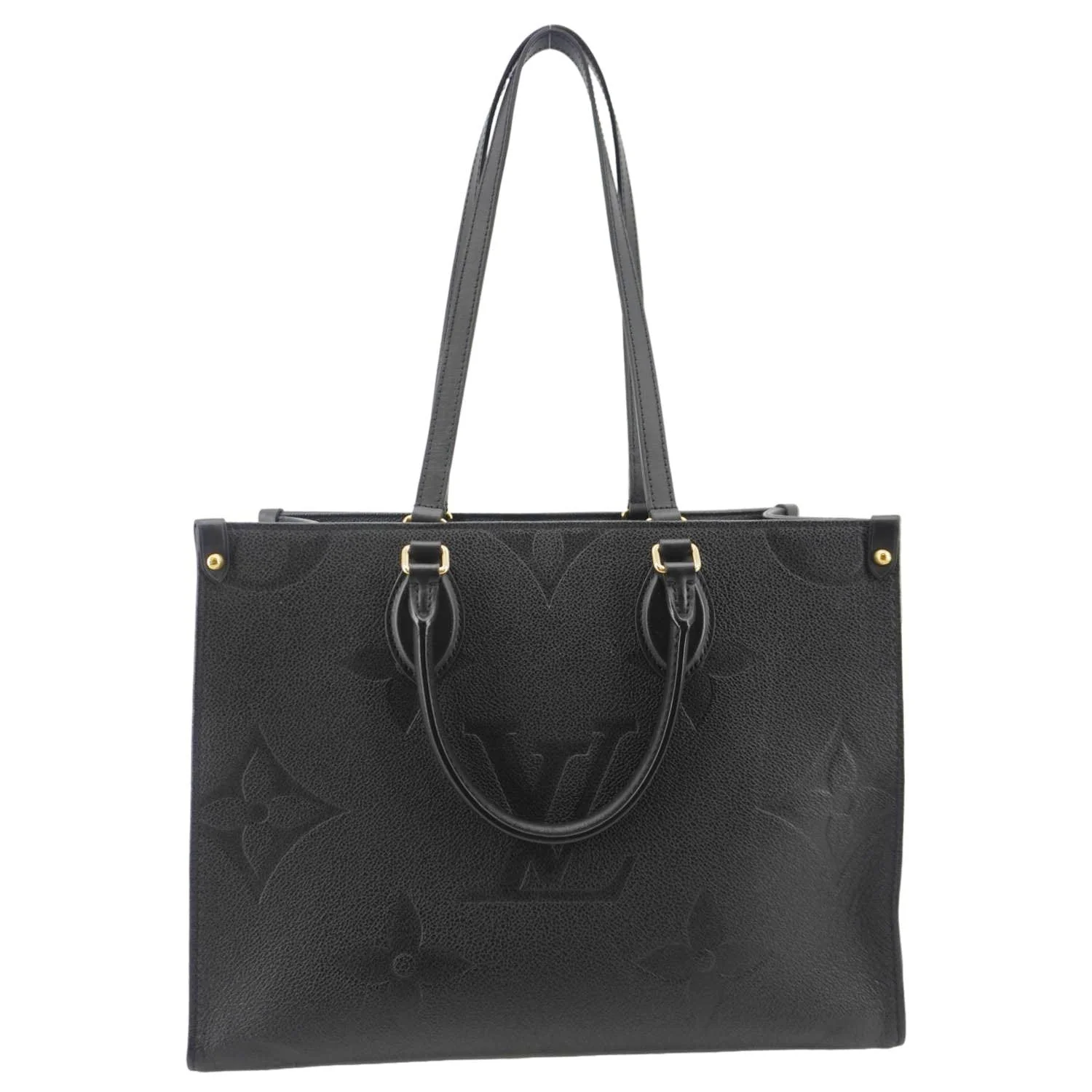LOUIS VUITTON Onthego MM Giant Monogram Empreinte Leather Tote Bag Black - Image 11