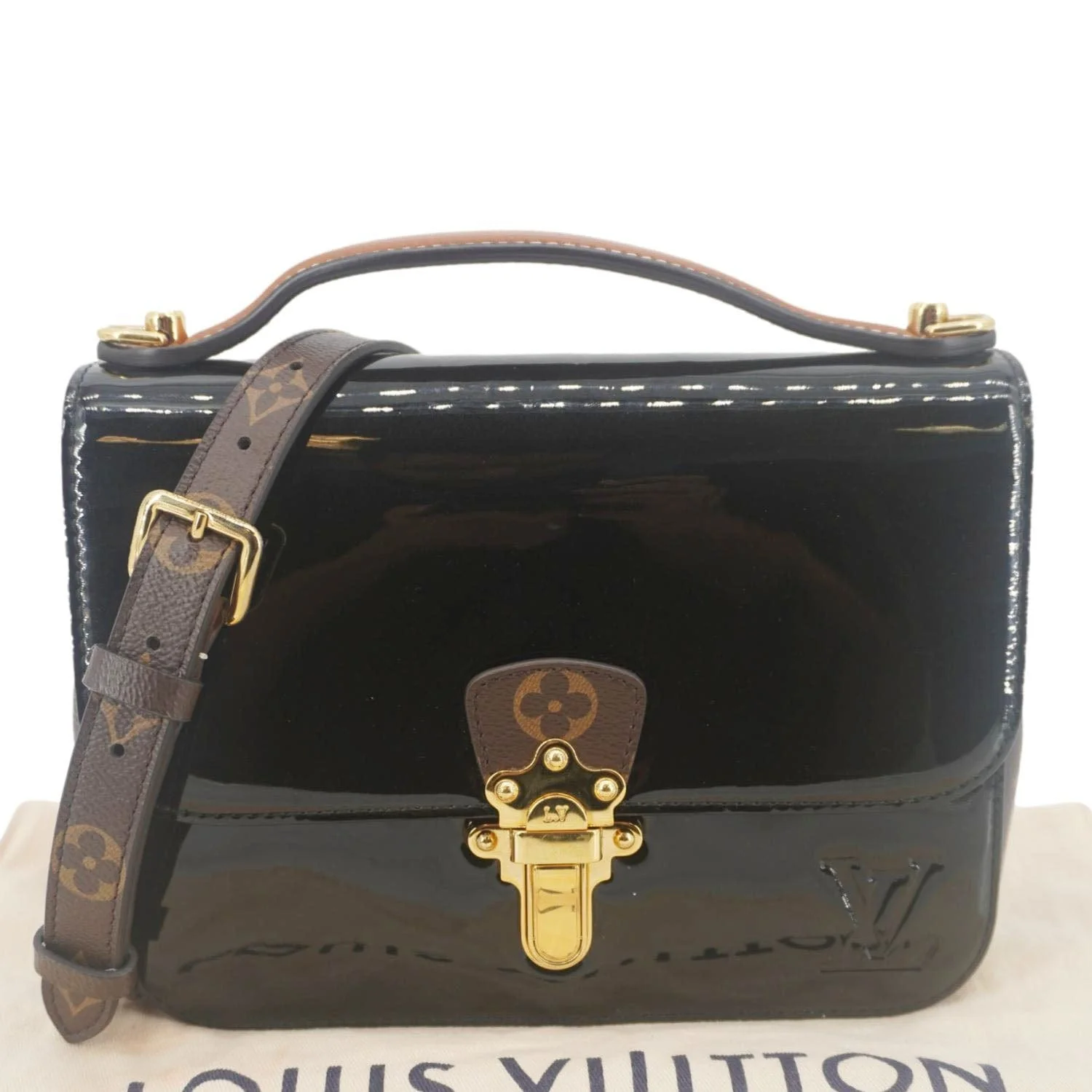 LOUIS VUITTON Cherrywood BB Monogram Vernis Crossbody Bag Black - Image 3