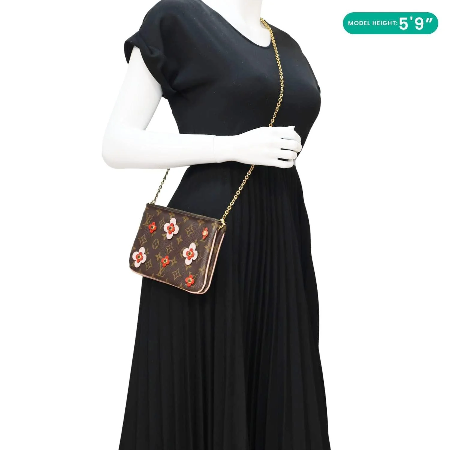 LOUIS VUITTON Blooming Flowers Pochette Monogram Canvas Chain Crossbody Bag Brown - Image 2