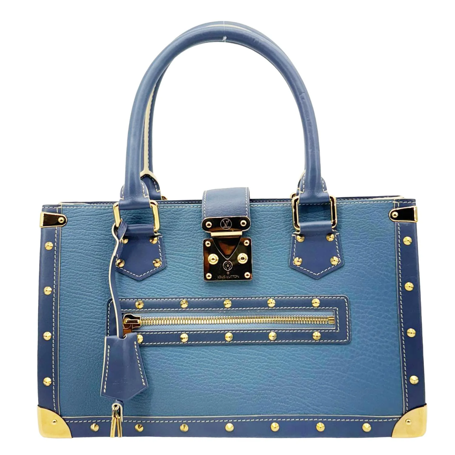 LOUIS VUITTON Suhali Le Fabuleux Leather Satchel Bag Blue - Image 4