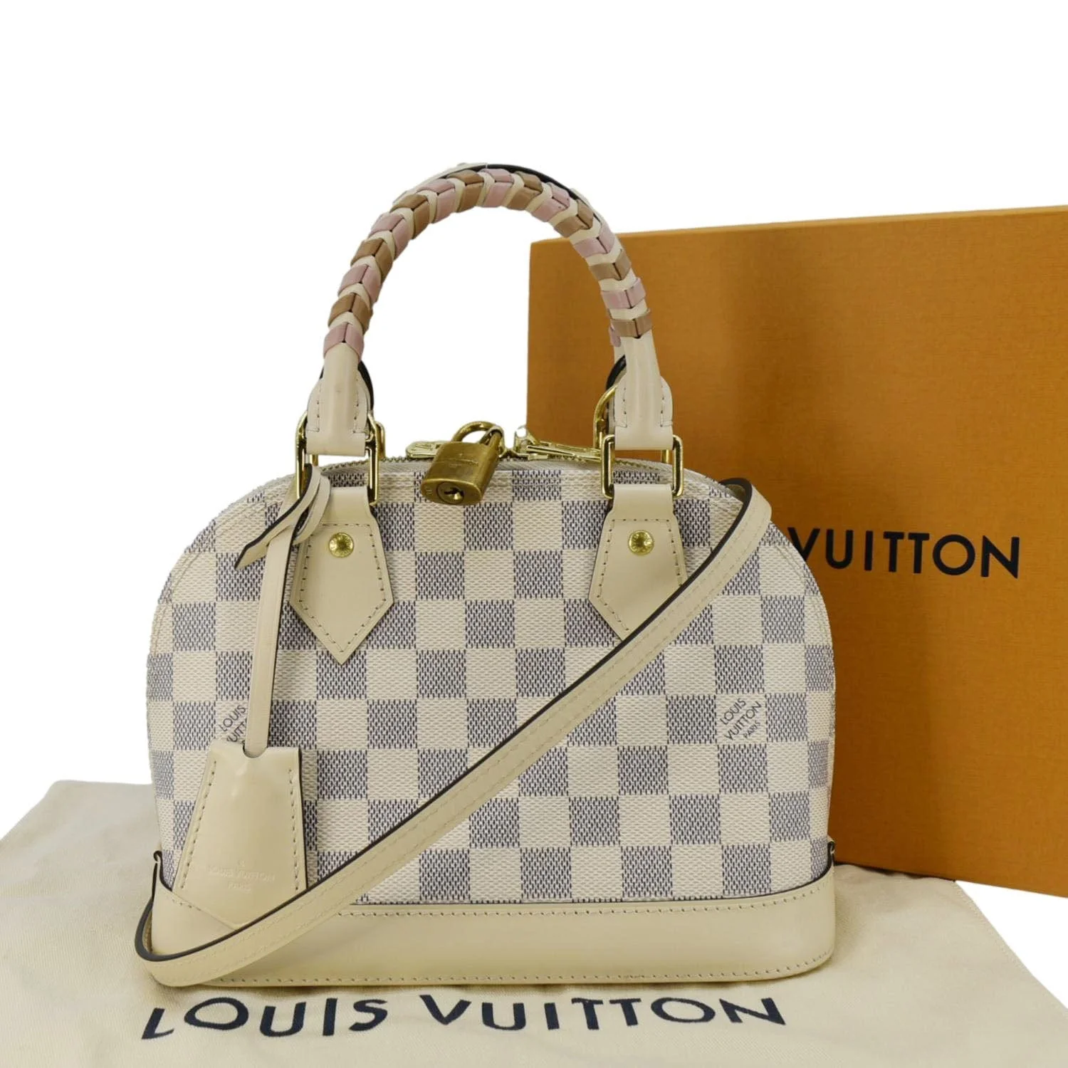 LOUIS VUITTON Alma BB Braided Damier Azur Satchel Bag White - Image 3