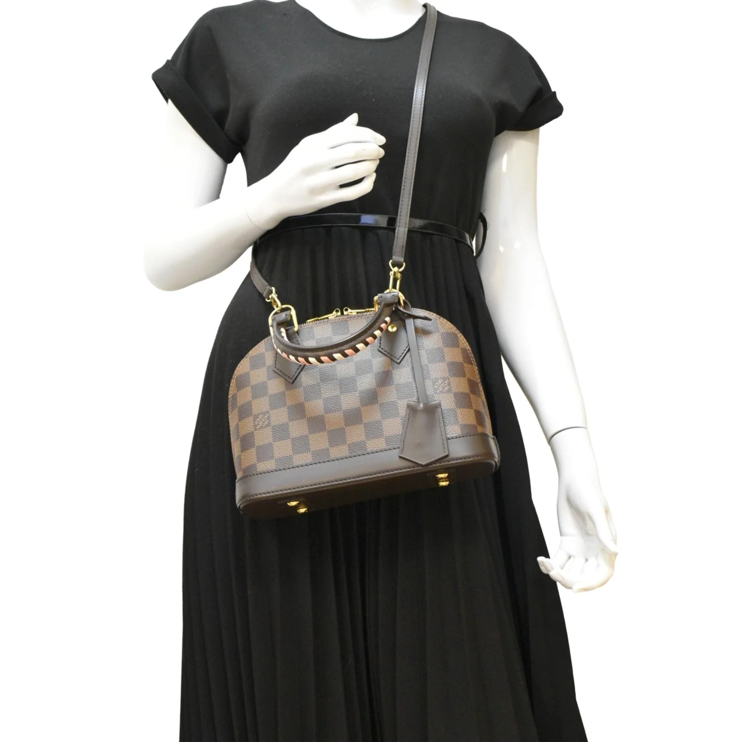 LOUIS VUITTON Braided Alma BB Damier Ebene Satchel Bag Brown - Image 2