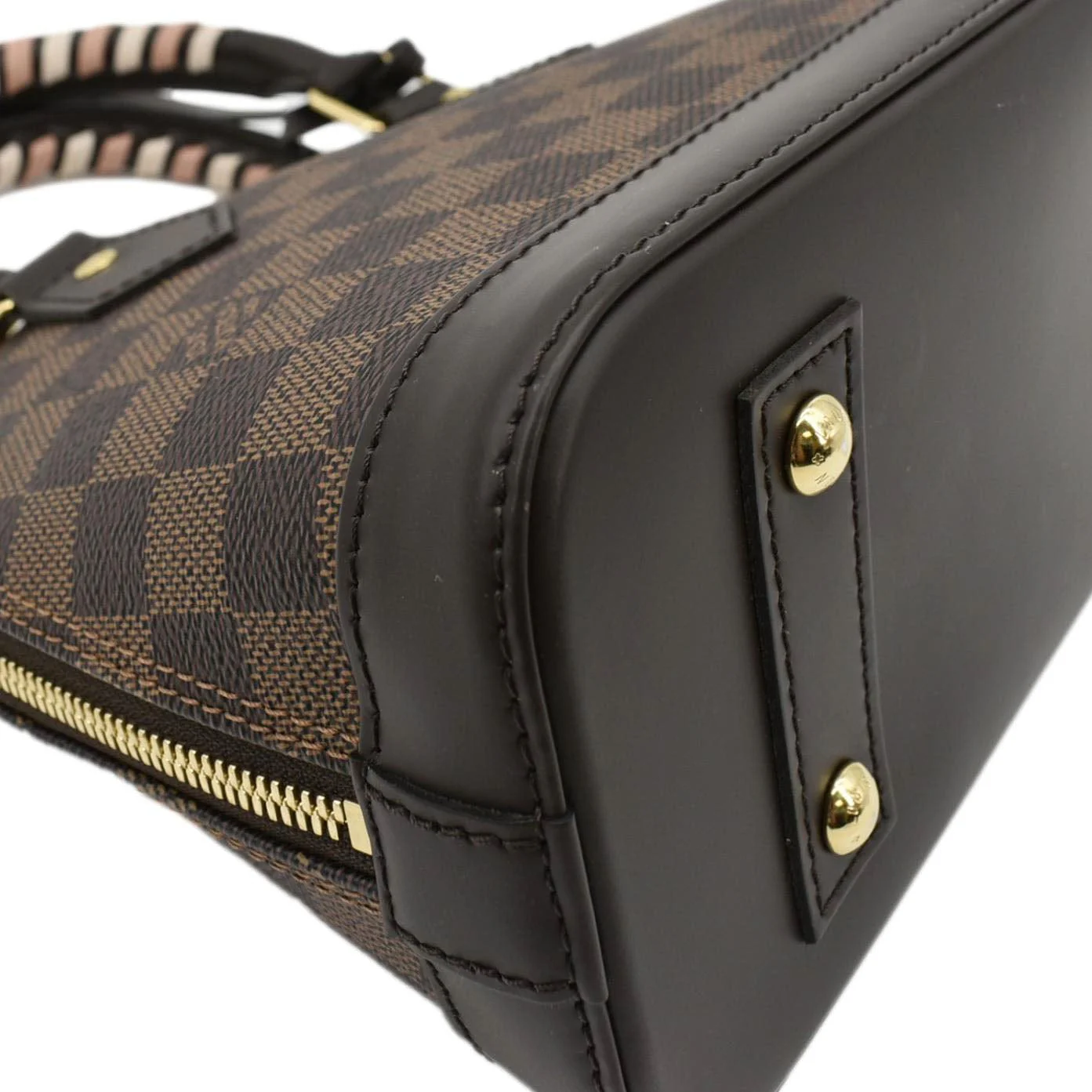 LOUIS VUITTON Braided Alma BB Damier Ebene Satchel Bag Brown - Image 9