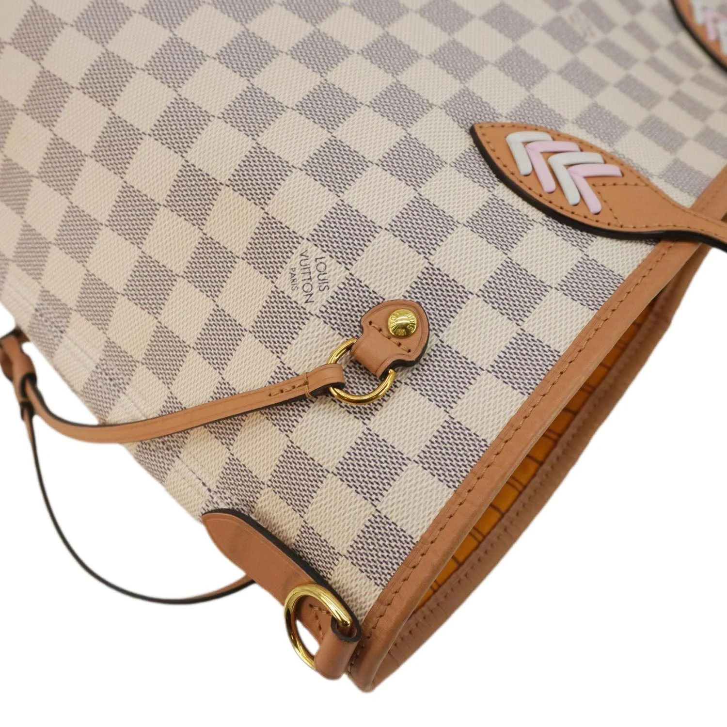 LOUIS VUITTON Neverfull Braided MM Damier Azur Tote Shoulder Bag White - Image 6