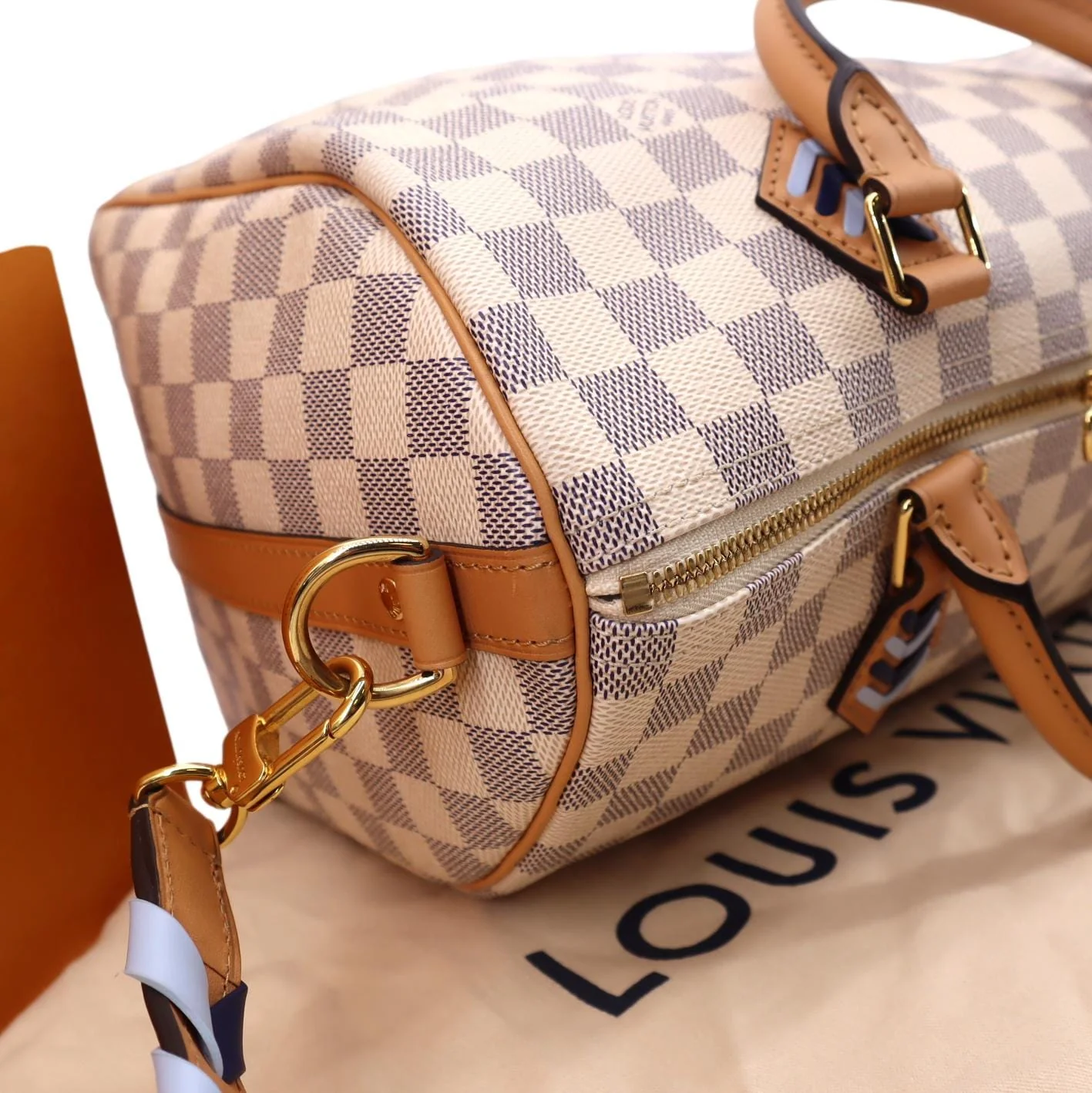 LOUIS VUITTON Braided Speedy 30 Damier Azur Satchel Bag White - Image 6