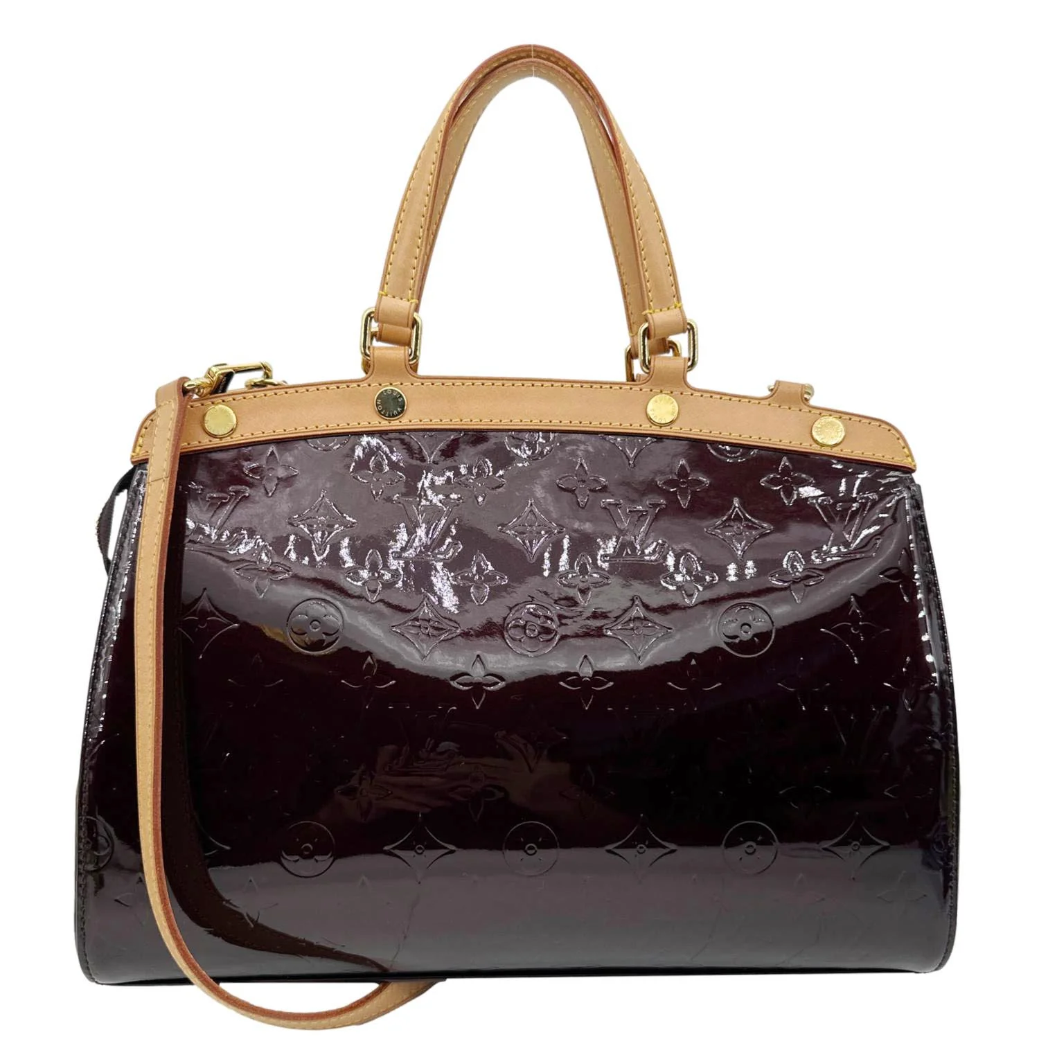 LOUIS VUITTON Brea MM Monogram Vernis Satchel Bag Amarante - Image 4