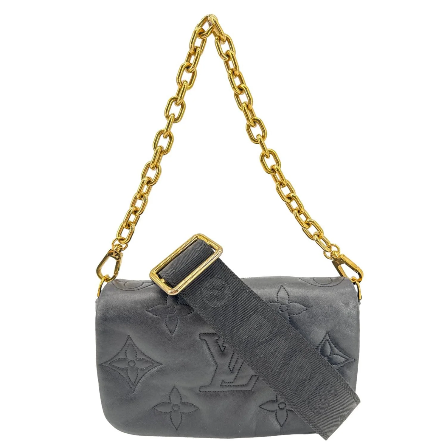 LOUIS VUITTON Calfskin Bubblegram Leather Wallet on Strap Bag Black - Image 3