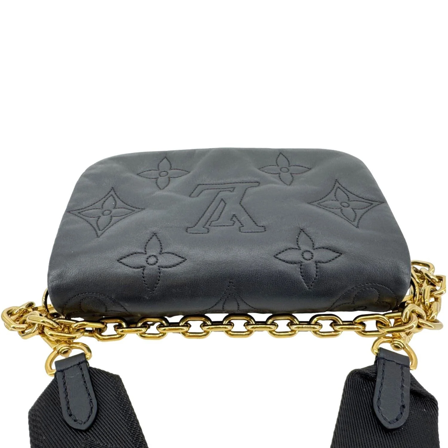 LOUIS VUITTON Calfskin Bubblegram Leather Wallet on Strap Bag Black - Image 4