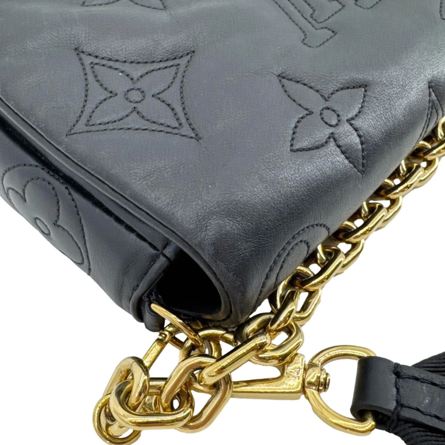 LOUIS VUITTON Calfskin Bubblegram Leather Wallet on Strap Bag Black - Image 5