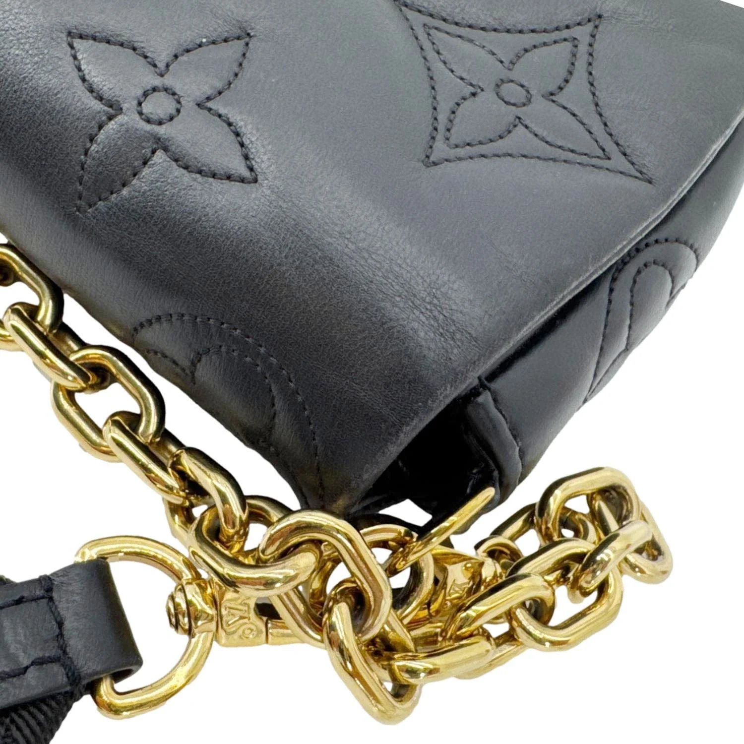 LOUIS VUITTON Calfskin Bubblegram Leather Wallet on Strap Bag Black - Image 6