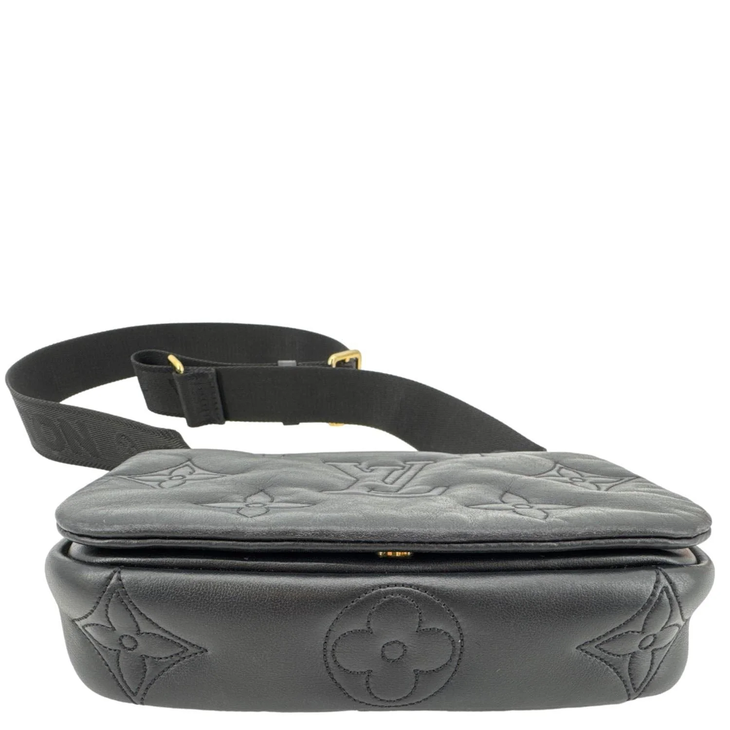 LOUIS VUITTON Calfskin Bubblegram Leather Wallet on Strap Bag Black - Image 9