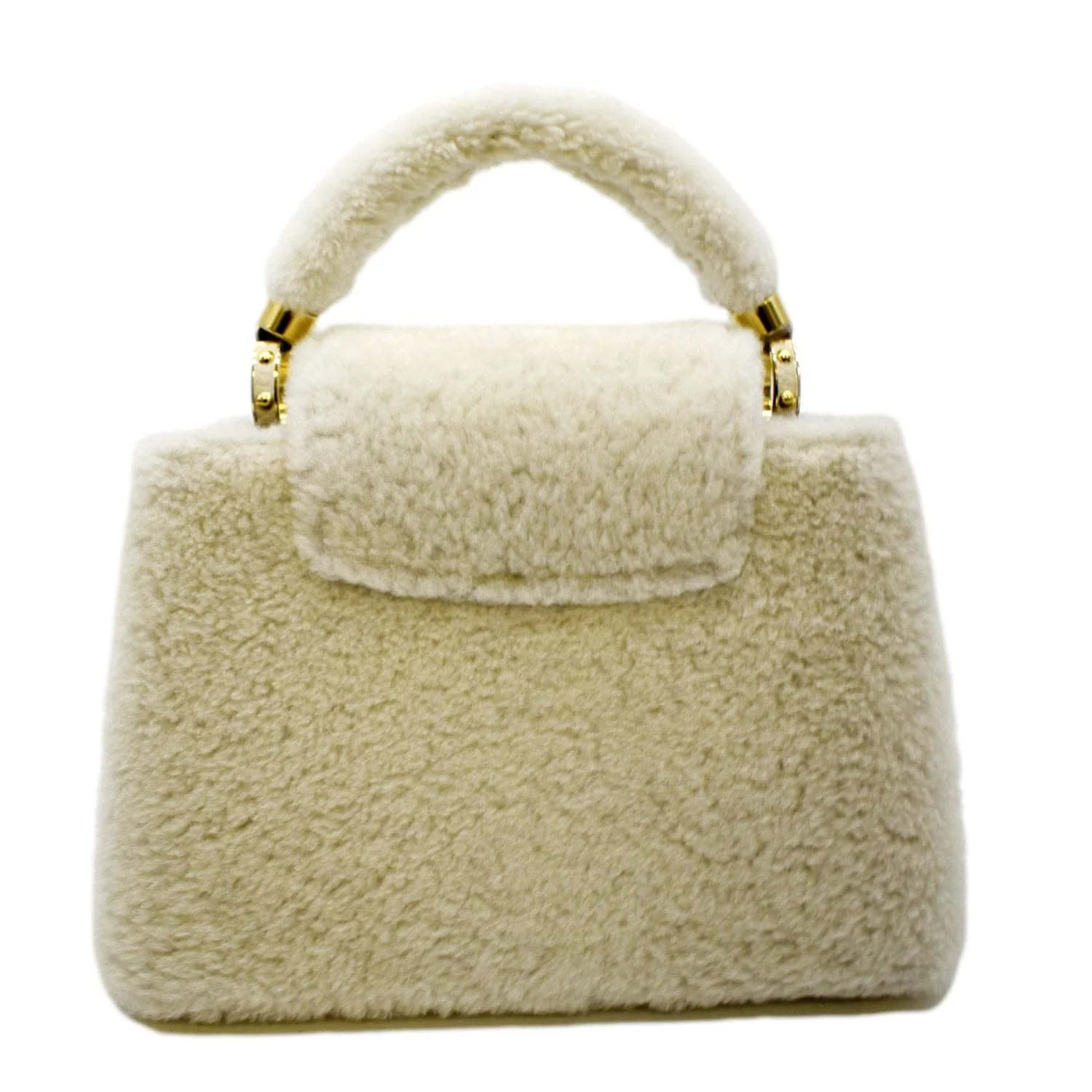 LOUIS VUITTON Capucine PM Teddy Fleece Top Handle Shoulder Bag White - Image 4
