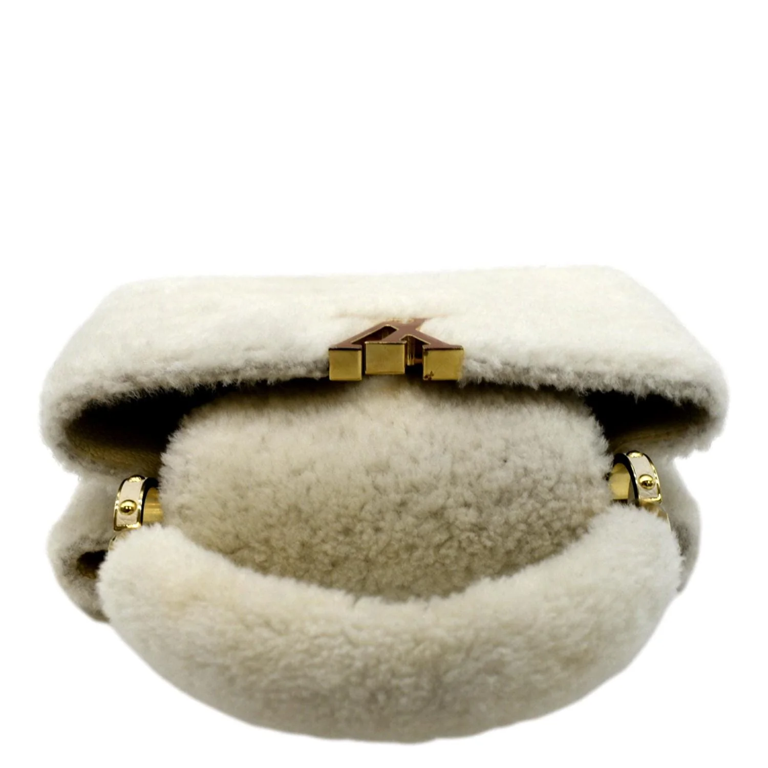 LOUIS VUITTON Capucine PM Teddy Fleece Top Handle Shoulder Bag White - Image 5