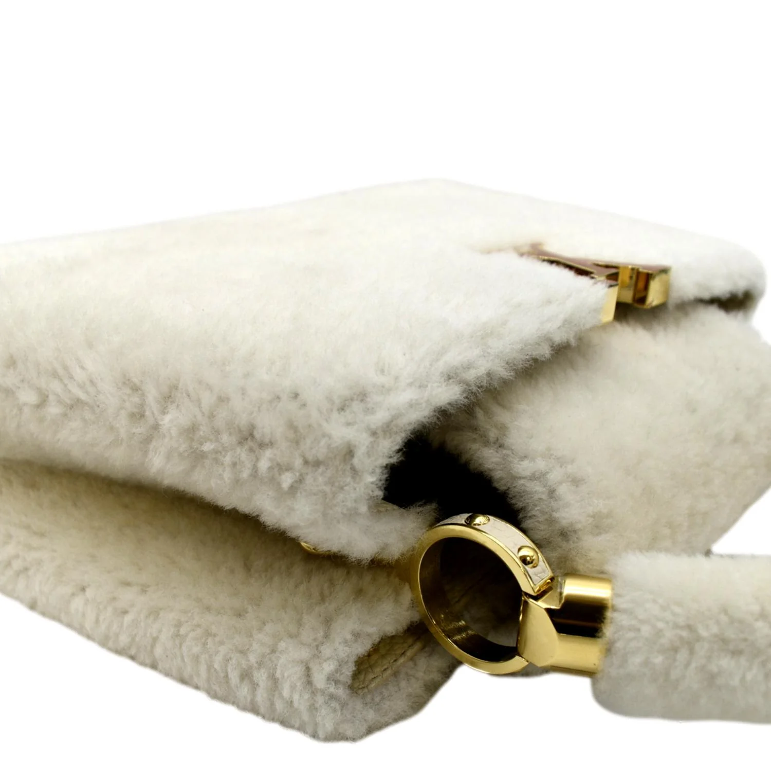 LOUIS VUITTON Capucine PM Teddy Fleece Top Handle Shoulder Bag White - Image 6