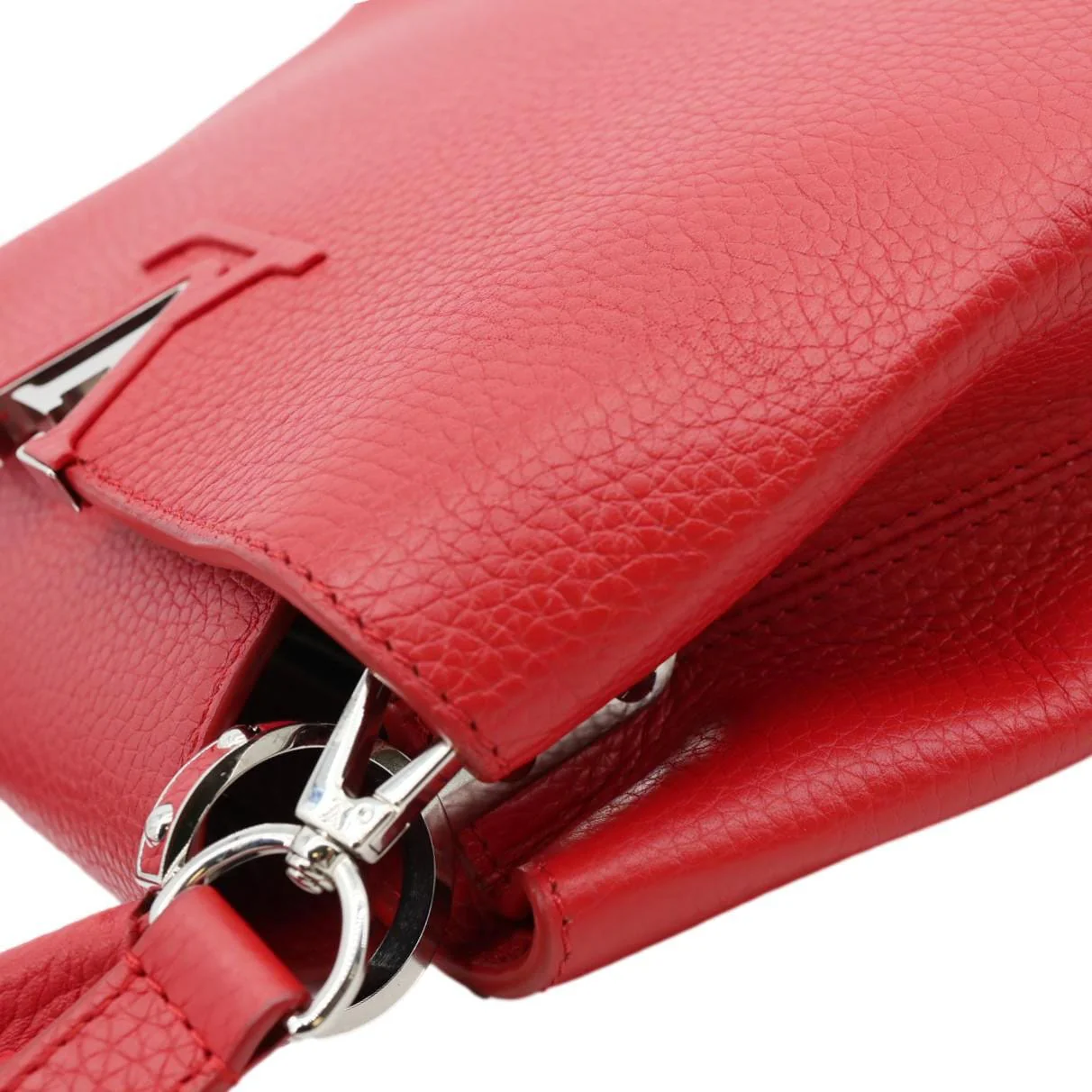LOUIS VUITTON Capucines BB Taurillon Leather Satchel Bag Red - Image 5