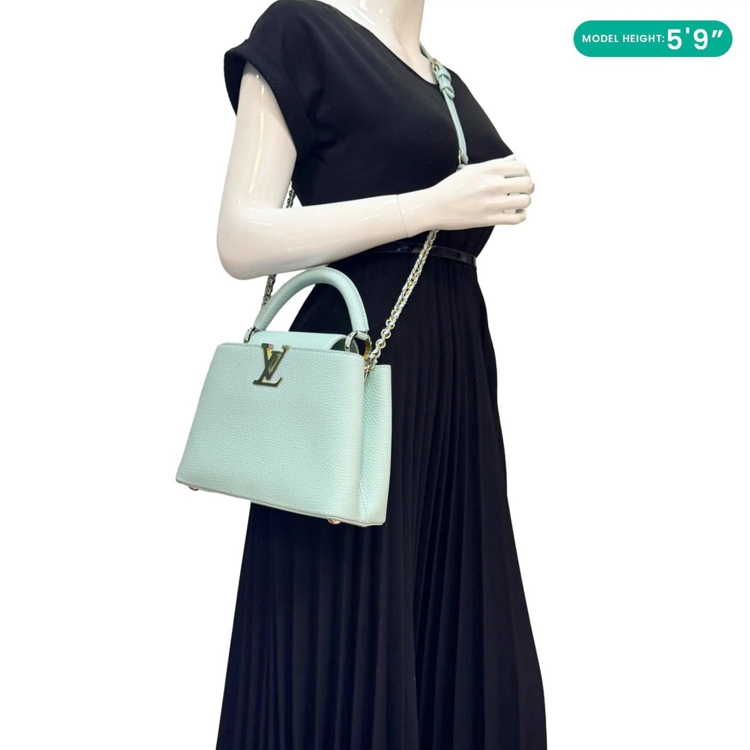 LOUIS VUITTON Capucines BB Taurillon Leather Satchel Bag Turquoise - Image 2