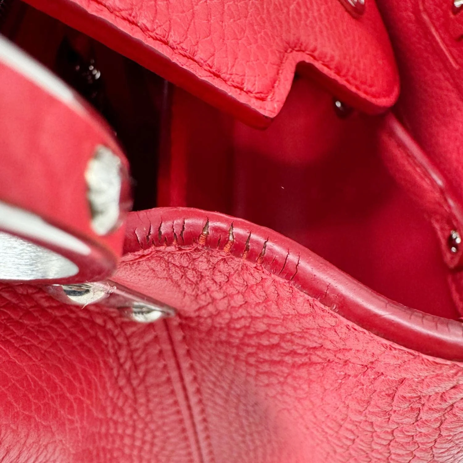 LOUIS VUITTON Capucines BB Python Handle Leather Satchel Shoulder Bag Red - Image 13