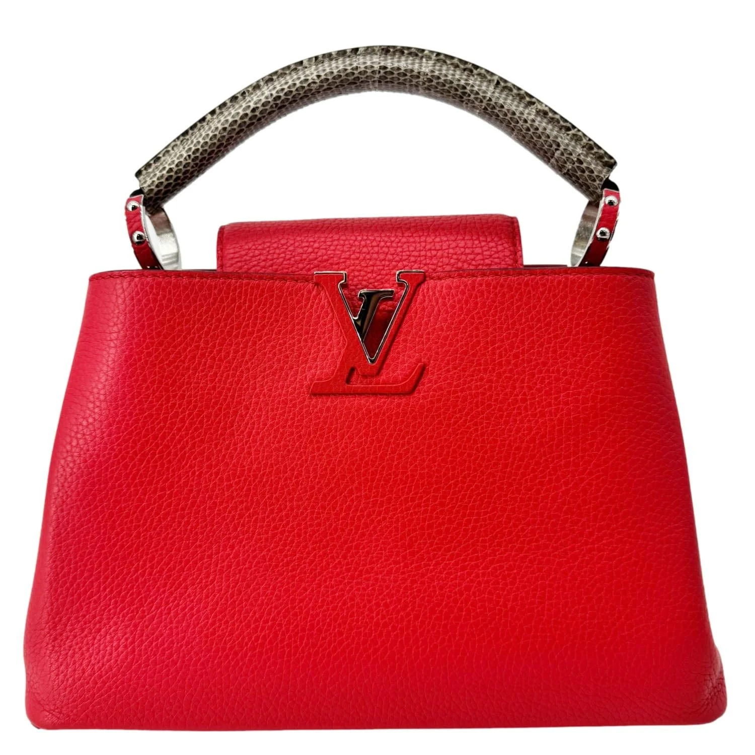 LOUIS VUITTON Capucines BB Python Handle Leather Satchel Shoulder Bag Red - Image 3