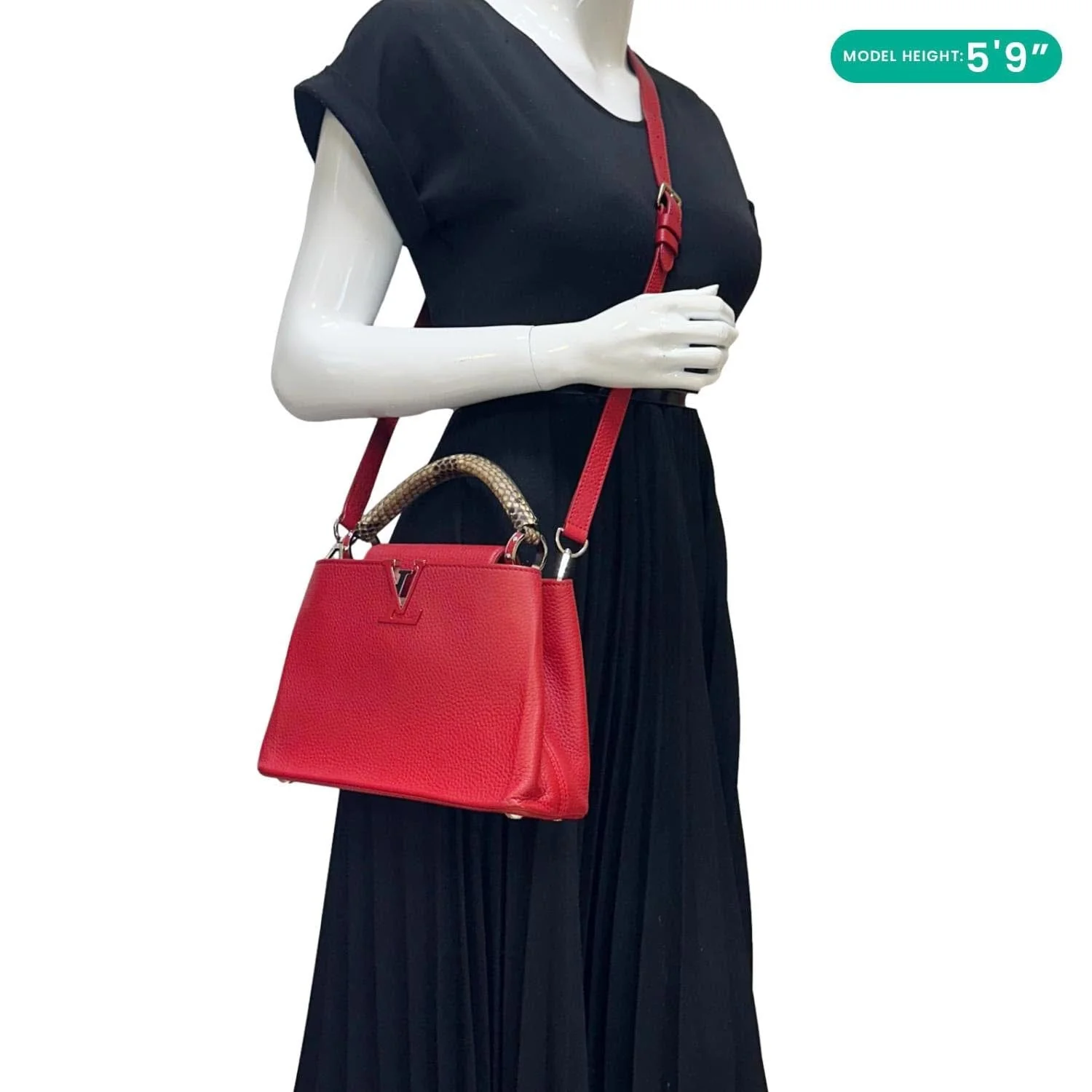 LOUIS VUITTON Capucines BB Python Handle Leather Crossbody Bag Red - Image 2