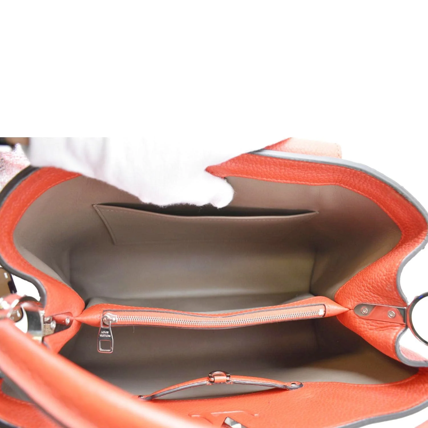 LOUIS VUITTON Capucines MM Taurillon Leather Satchel Bag Orange - Image 11
