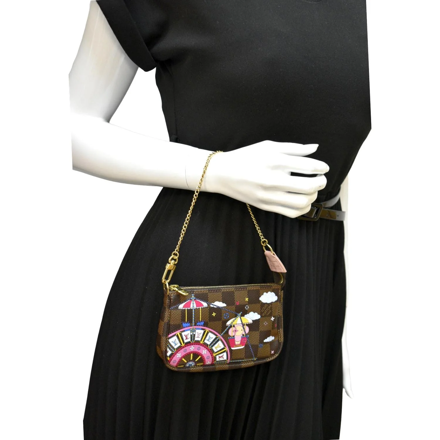 LOUIS VUITTON Christmas Animation Pochette Damier Ebene Accessoires Pouch Rose Ballerine - Image 2