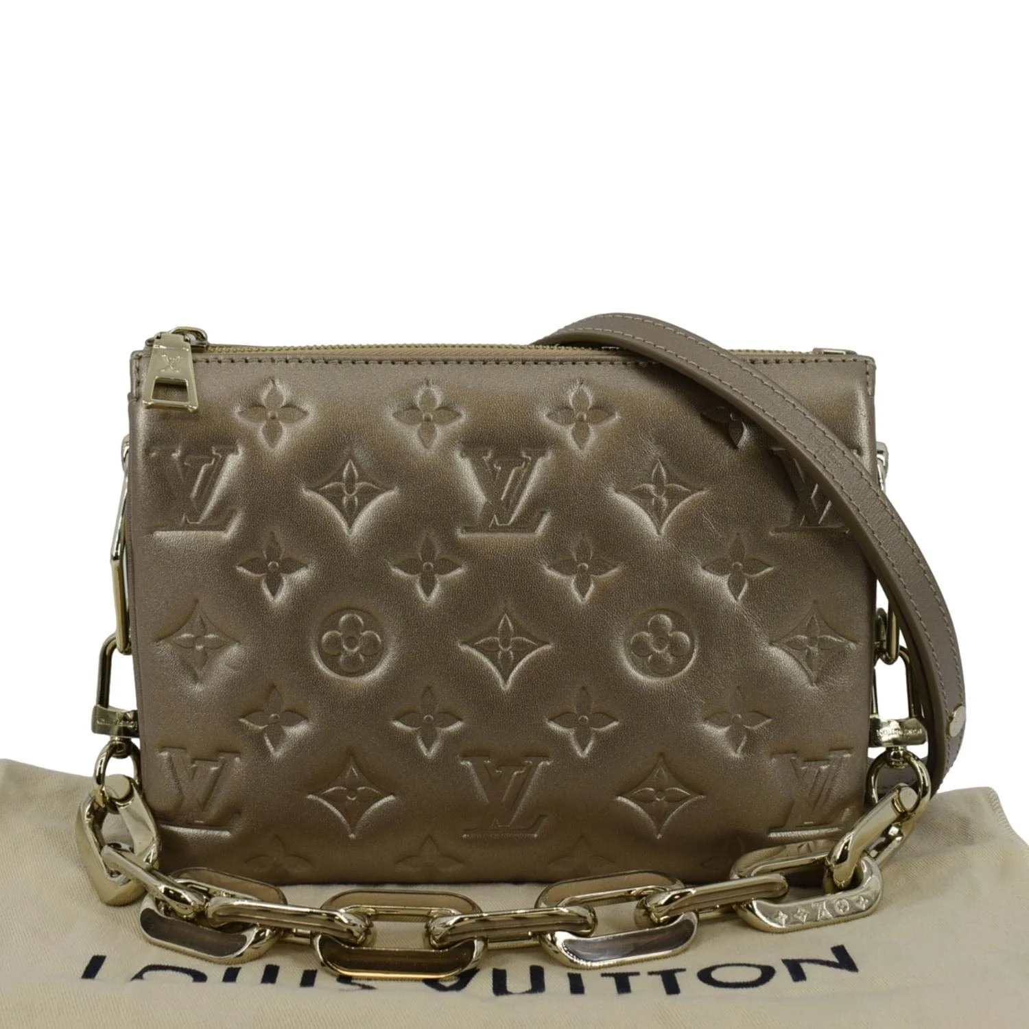 LOUIS VUITTON Coussin BB Monogram Embossed Leather Shoulder Bag Gold - Image 3