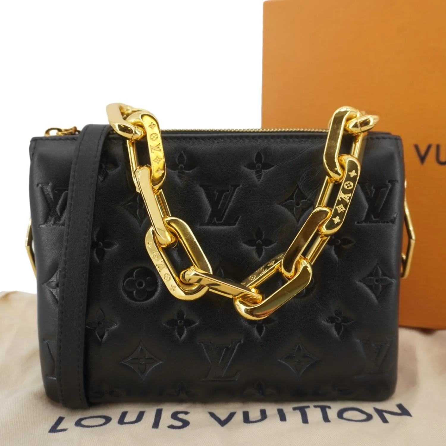 LOUIS VUITTON Coussin BB Monogram Embossed Leather Shoulder Bag Black - Image 3