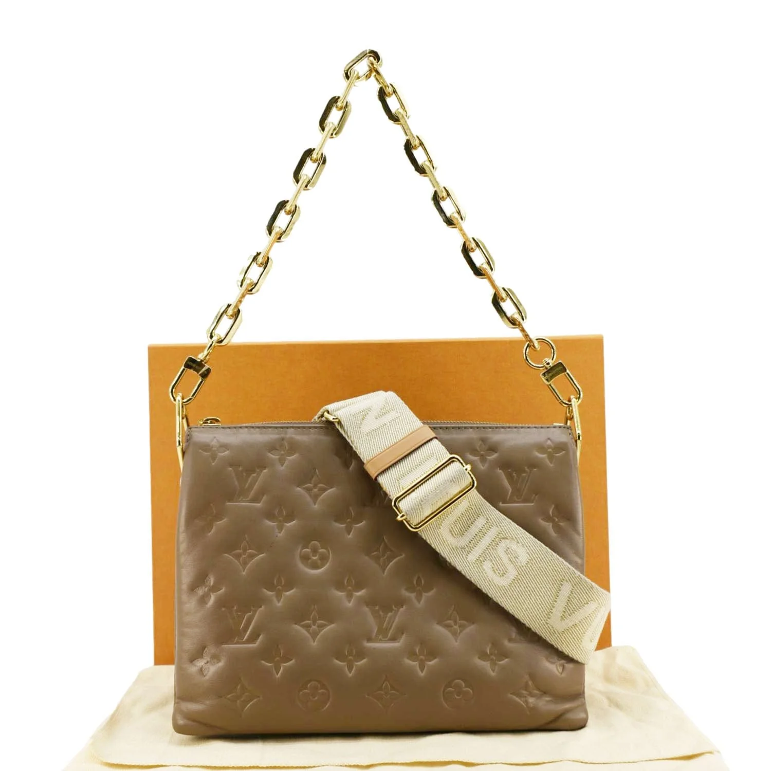 LOUIS VUITTON Coussin PM Monogram Embossed Leather Crossbody Bag Beige - Image 5