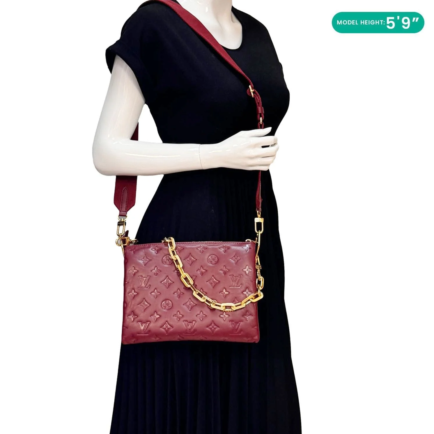 LOUIS VUITTON Coussin PM Monogram Embossed Leather Shoulder Bag Burgundy - Image 2
