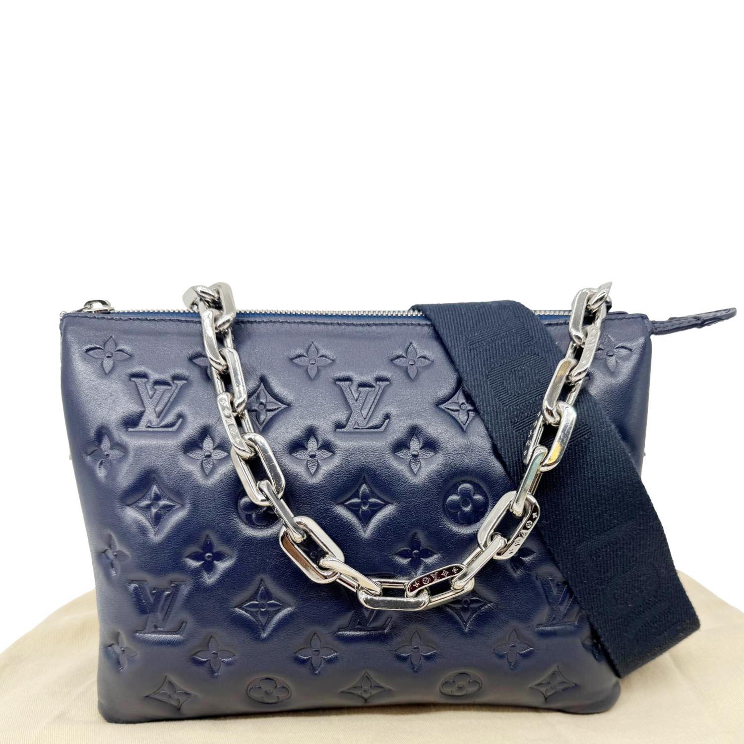 LOUIS VUITTON Coussin PM Monogram Embossed Leather Shoulder Bag Navy Blue - Image 3