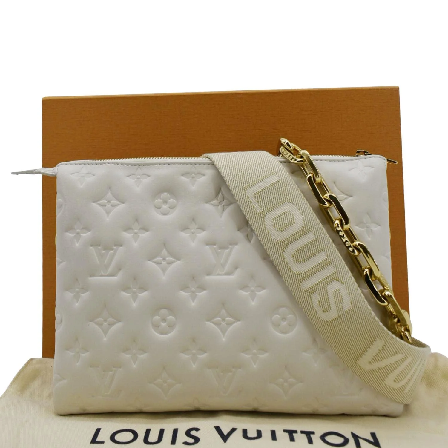 LOUIS VUITTON Coussin PM Monogram Embossed Leather Shoulder Bag White - Image 3