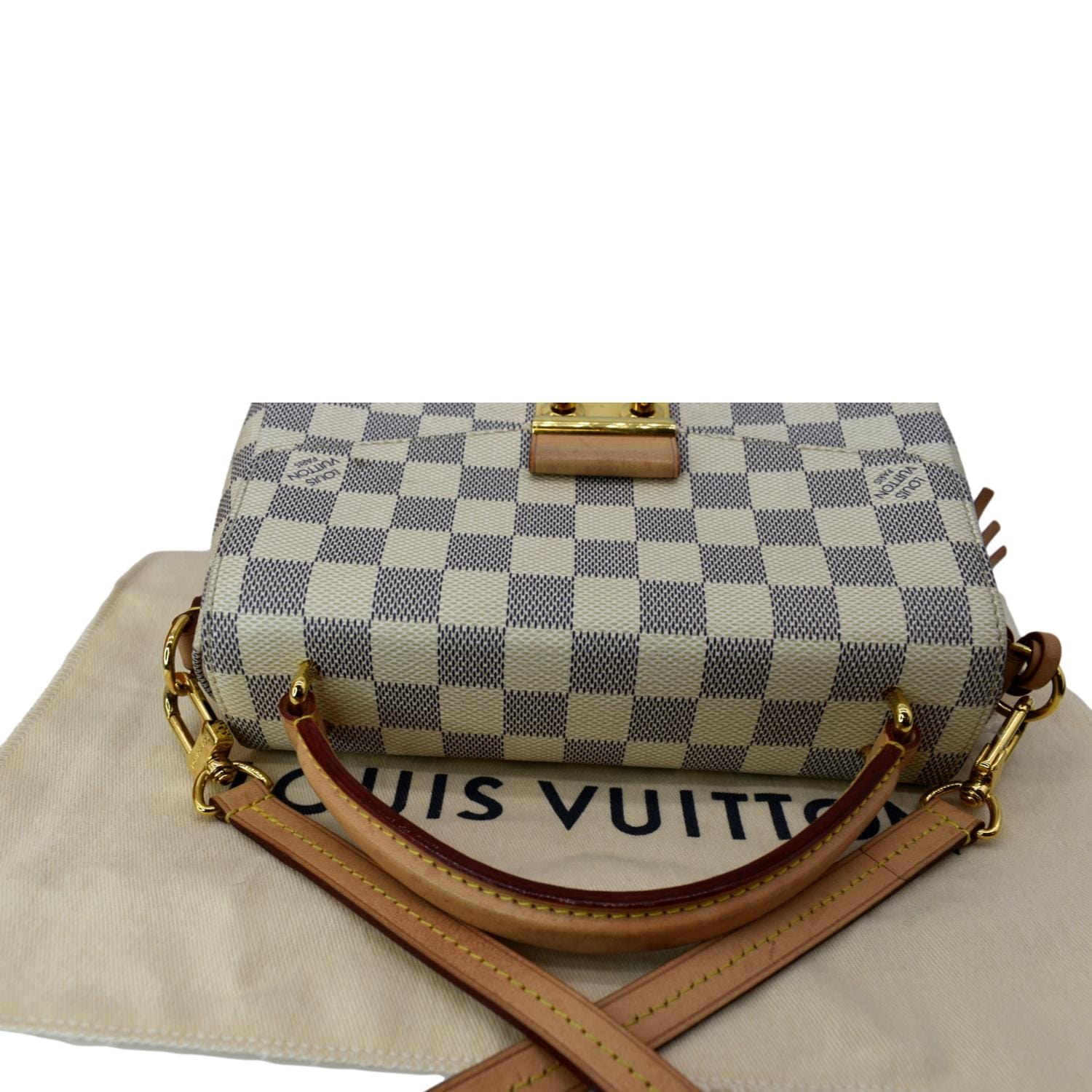 LOUIS VUITTON Croisette Damier Azur Satchel Crossbody Bag White - Image 4