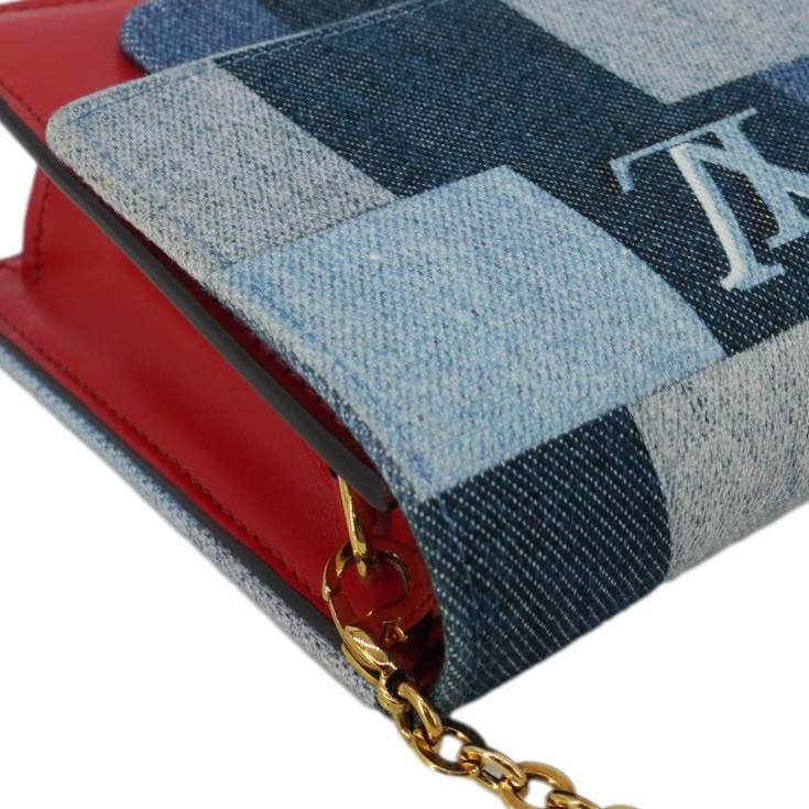 LOUIS VUITTON Patchwork Flore Damier Monogram Denim Chain Wallet Shoulder Bag Blue - Image 7