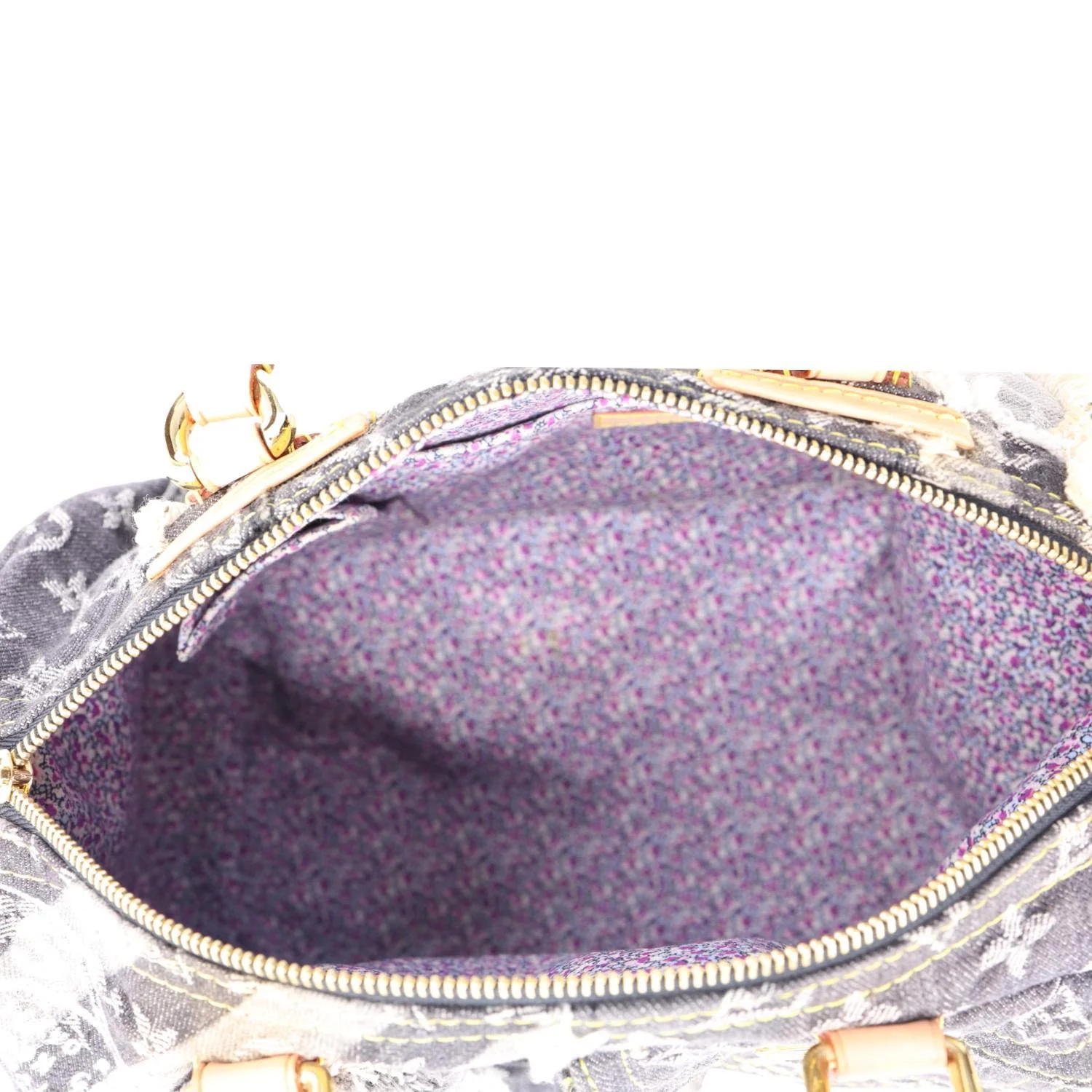 LOUIS VUITTON Speedy Monogram Denim Patchwork Satchel Bag Black - Image 9