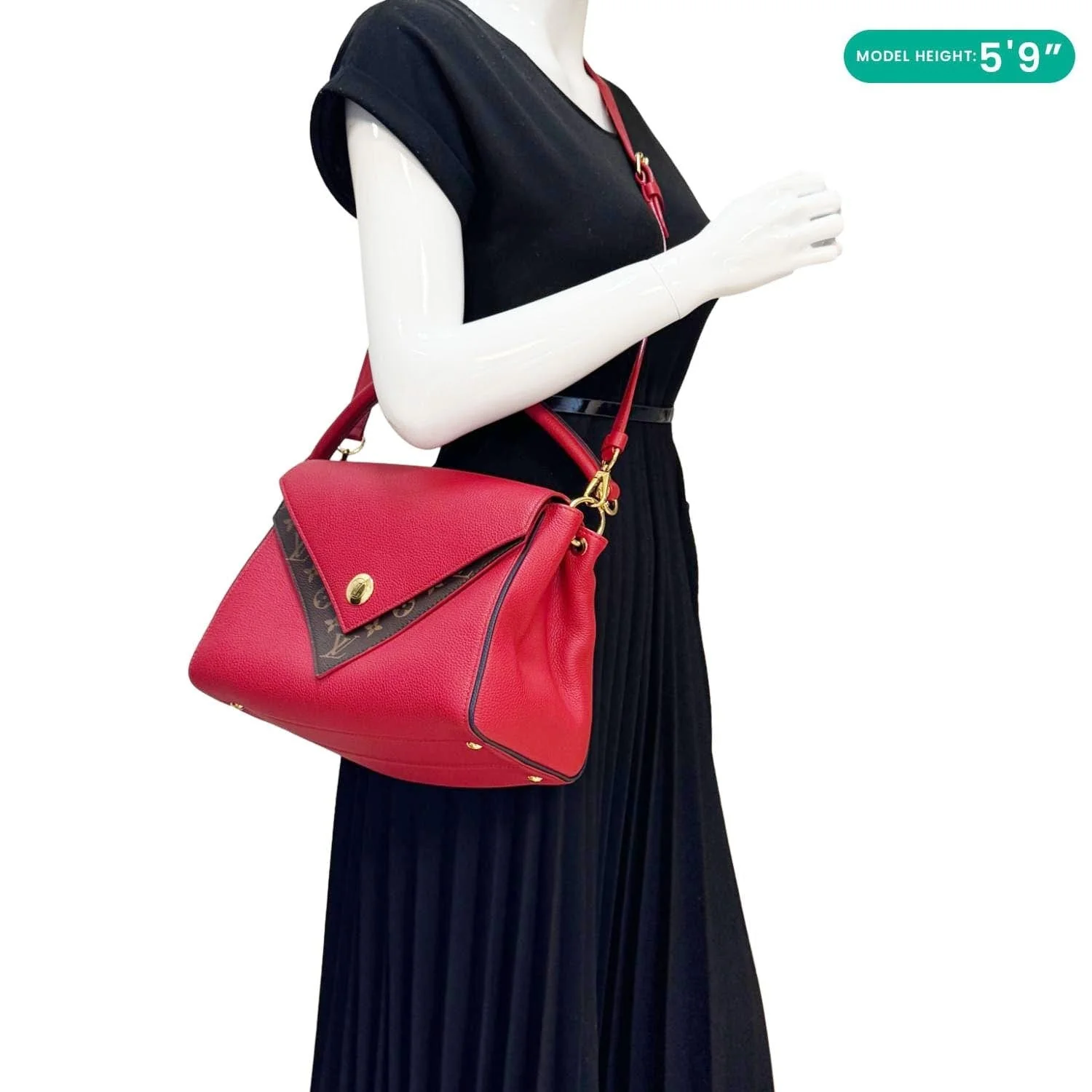 LOUIS VUITTON Double V Grained Leather Monogram Shoulder Bag Rubis - Image 2