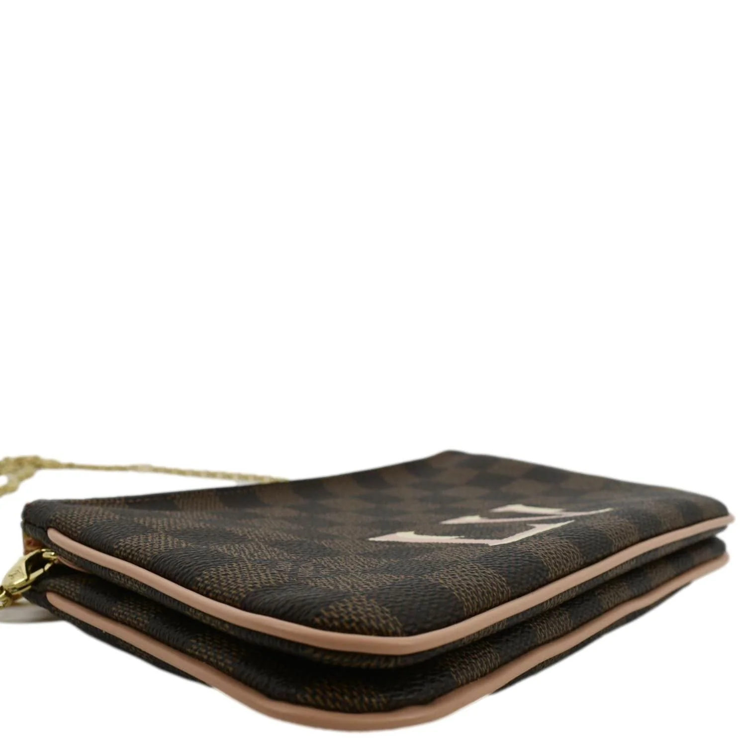 LOUIS VUITTON Double Zip Pochette Damier Ebene Crossbody Bag Rose Ballerine - Image 10