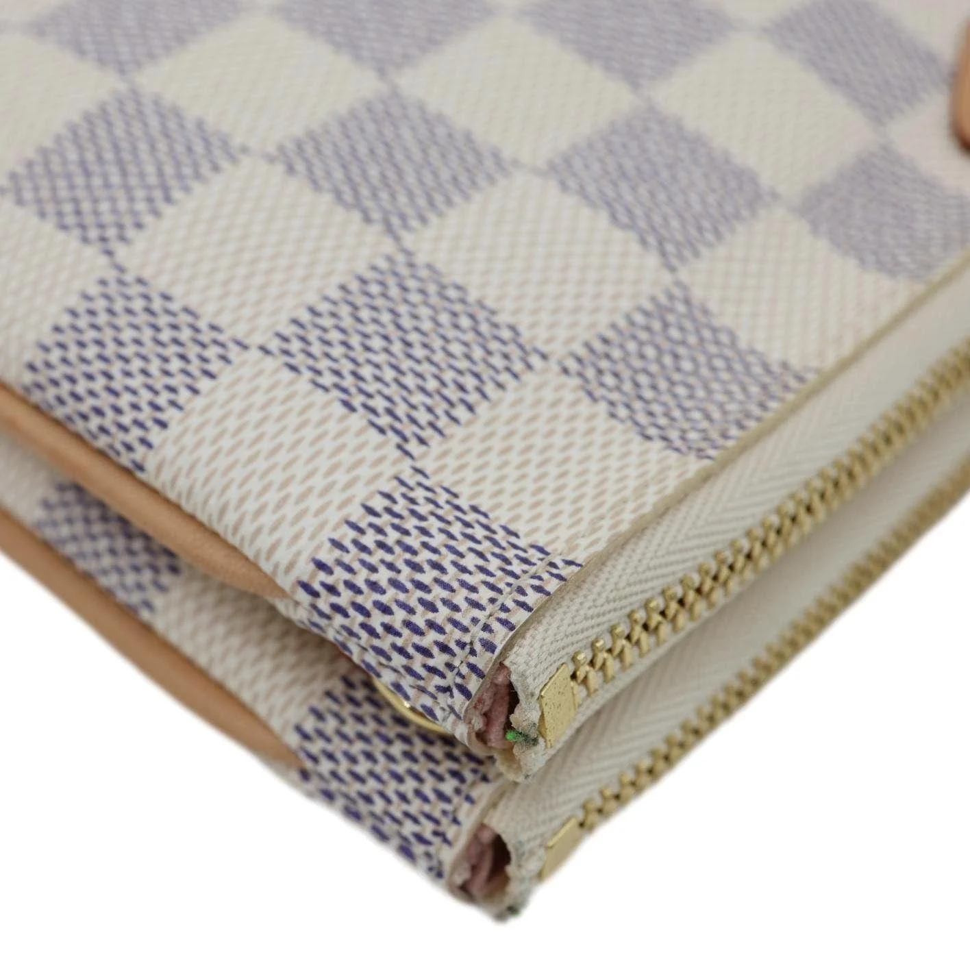 LOUIS VUITTON Double Zip Pochette Damier Azur Crossbody Bag Rose Ballerine - Image 6