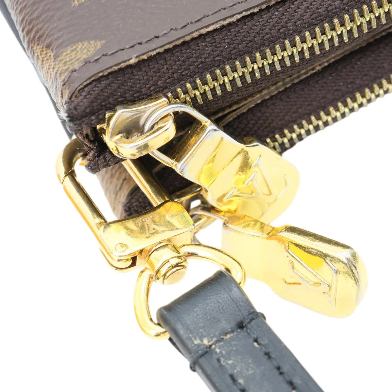 LOUIS VUITTON Double Zip Pochette Monogram Reverse Canvas Crossbody Bag Brown - Image 12