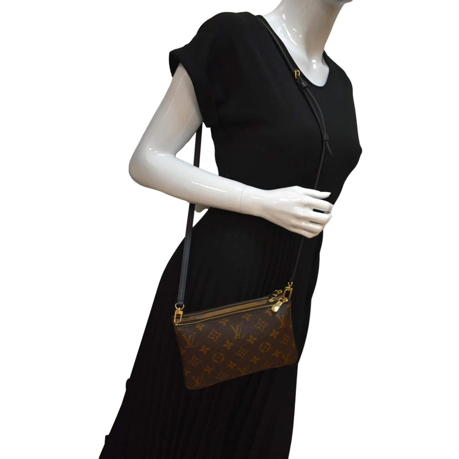 LOUIS VUITTON Double Zip Pochette Reverse Monogram Giant Crossbody Bag Brown - Image 2