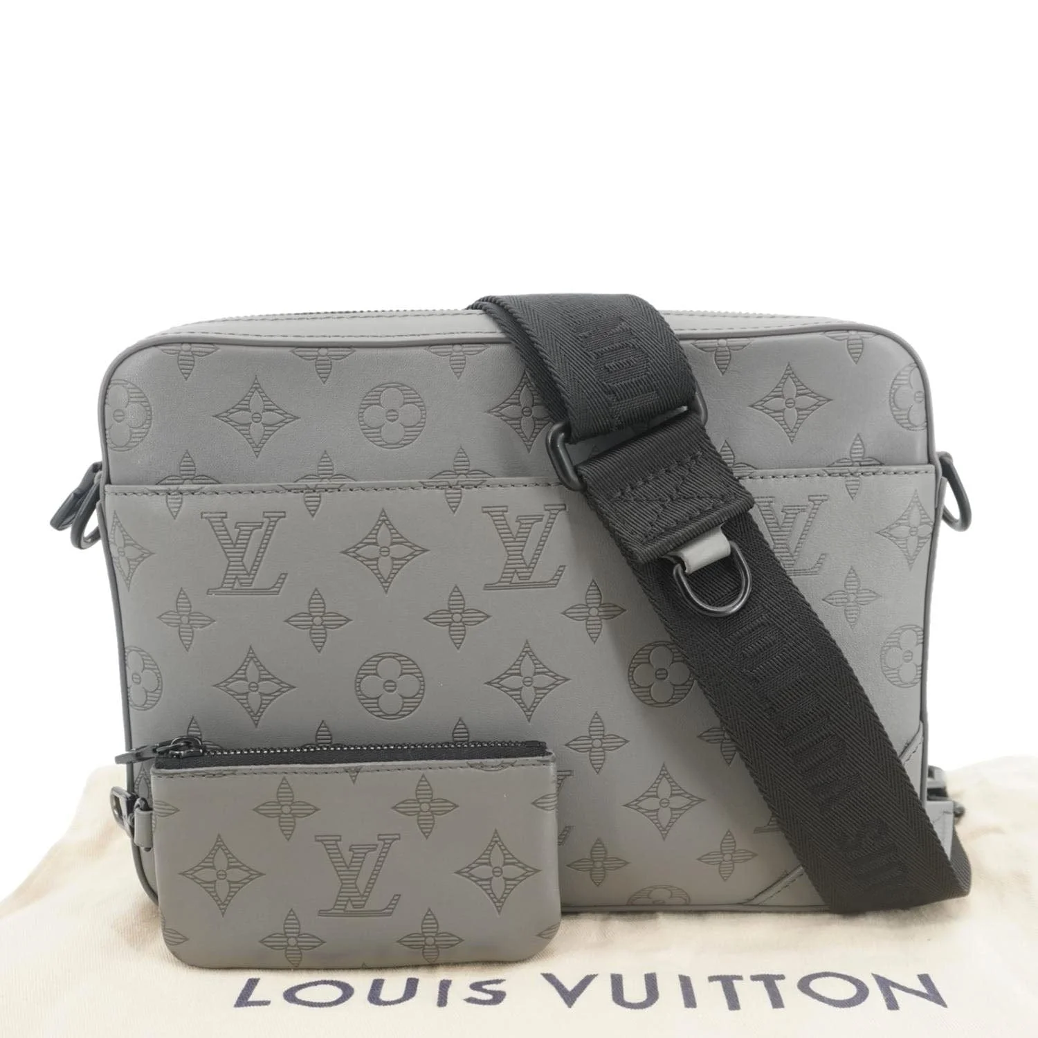 LOUIS VUITTON Duo Monogram Shadow Leather Shoulder Bag Grey - Image 3