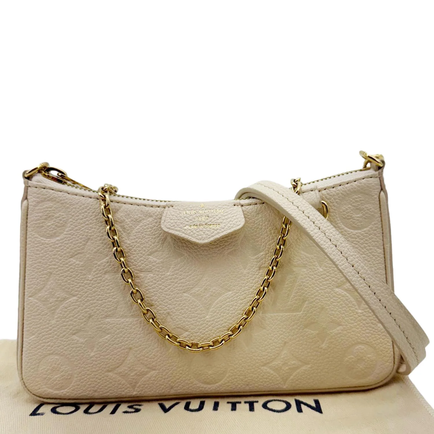 LOUIS VUITTON Easy Pouch On Strap Empreinte Leather Shoulder Bag Pouch Cream - Image 3