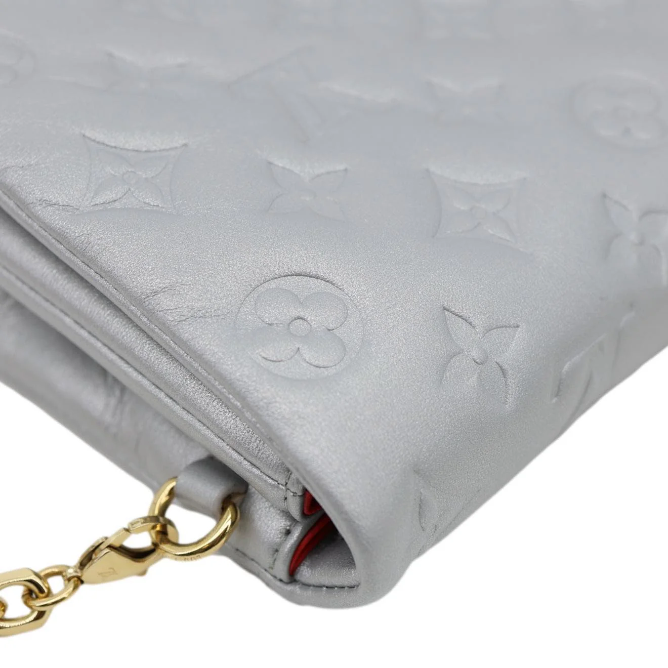 LOUIS VUITTON Coussin Pochette Embossed Leather Crossbody Bag Silver - Image 5