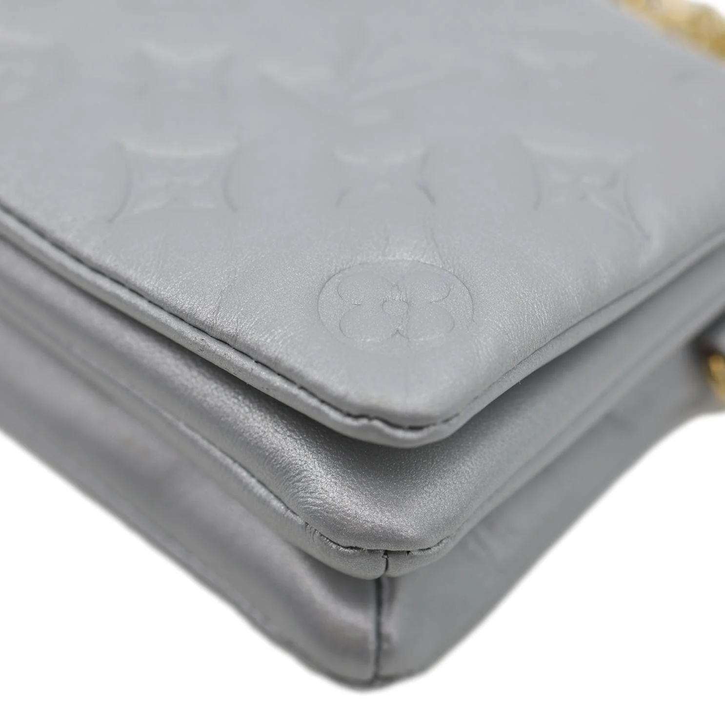 LOUIS VUITTON Coussin Pochette Embossed Leather Crossbody Bag Silver - Image 7