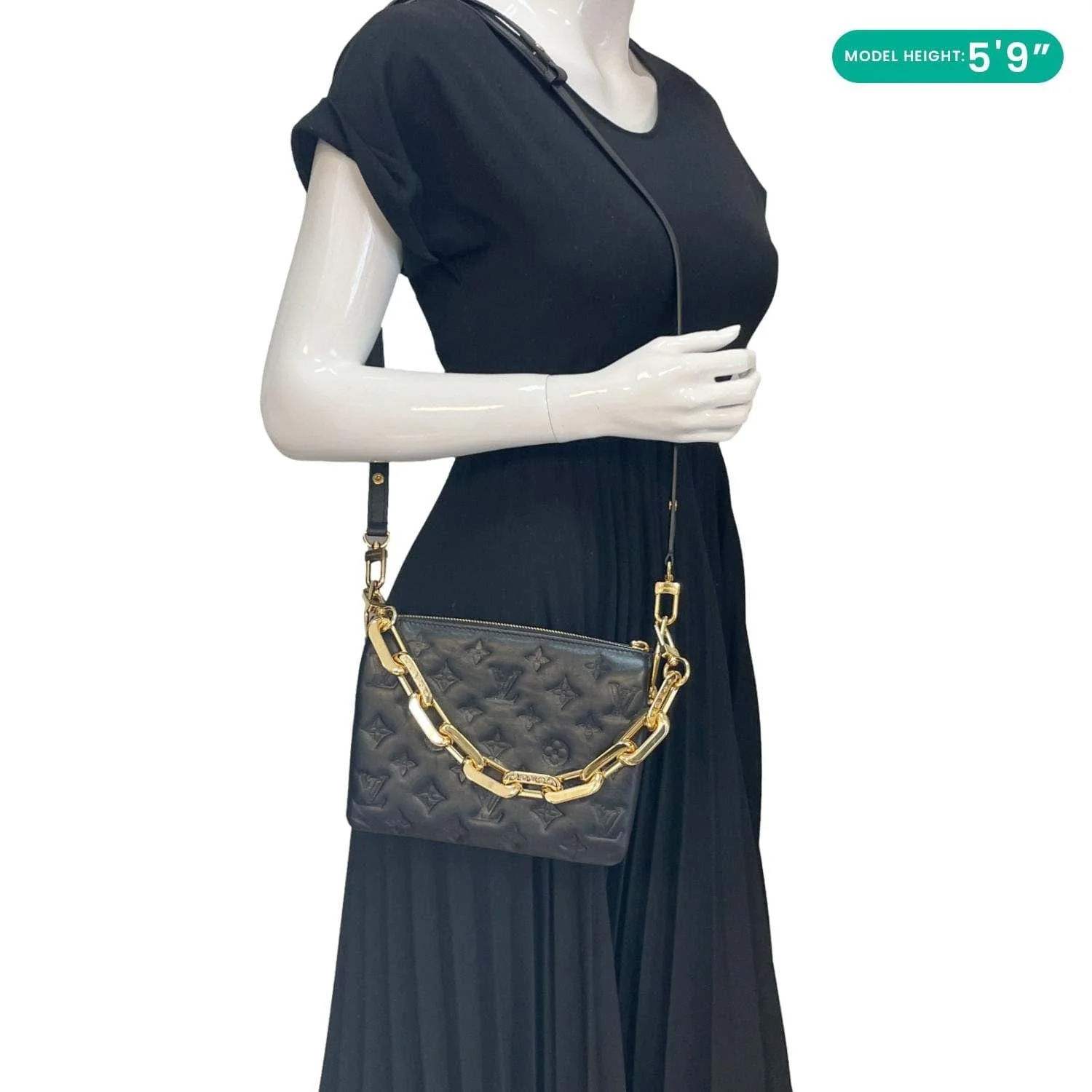 LOUIS VUITTON Coussin BB Monogram Embossed Leather Shoulder Bag Black - Image 2