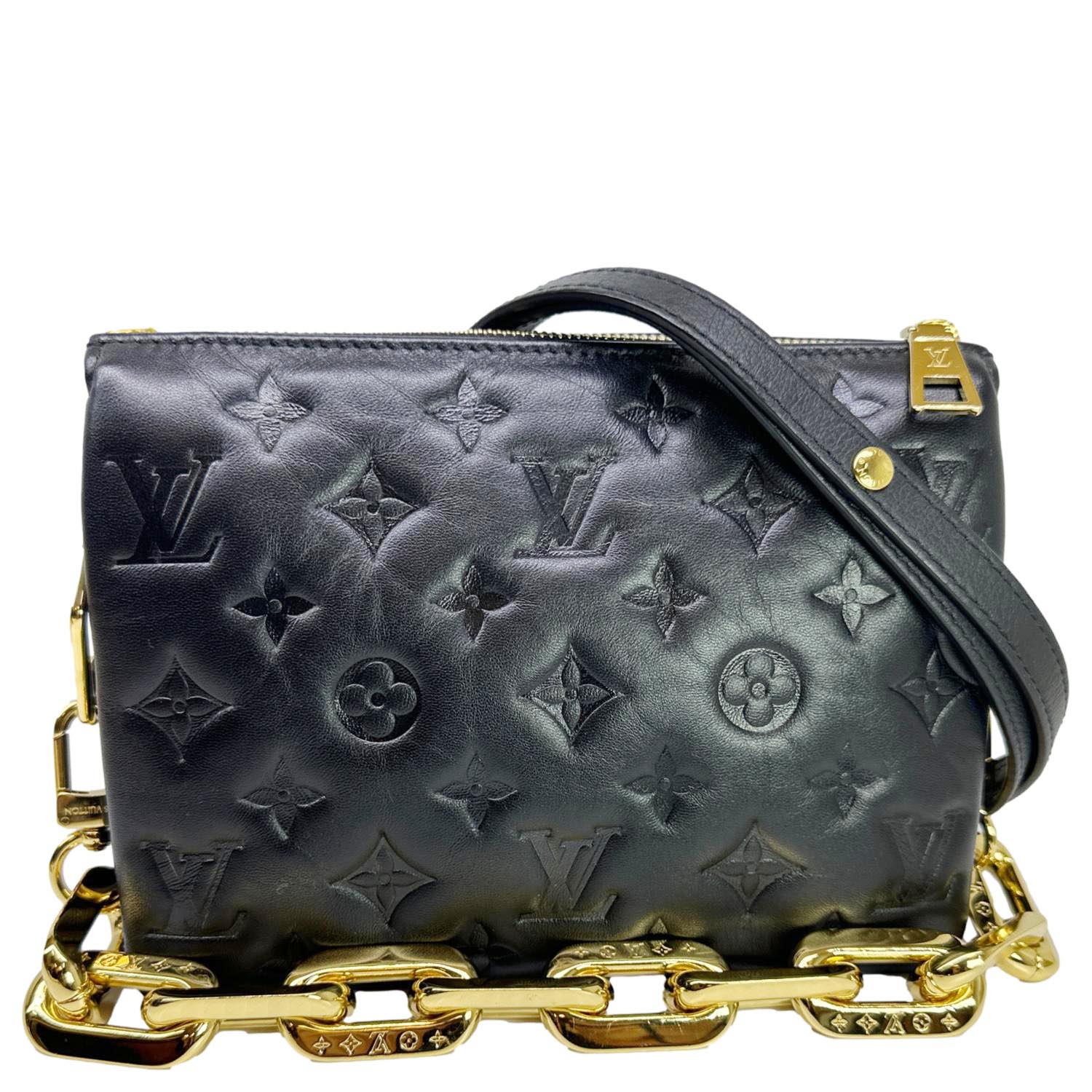 LOUIS VUITTON Coussin BB Monogram Embossed Leather Shoulder Bag Black - Image 4